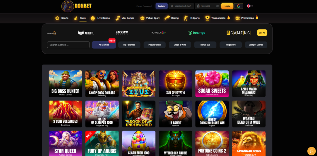 DonBet casino and sportsbook interface with welcome bonus display